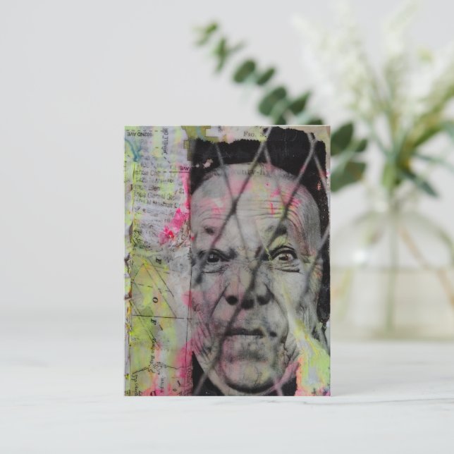 the caged man unique Mixed Media Collage Vykort (Stående Fram)