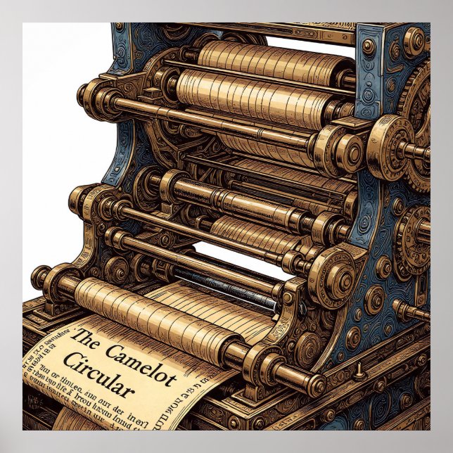 The Camelot Circular: Intricate Printing Press Poster (Framsidan)