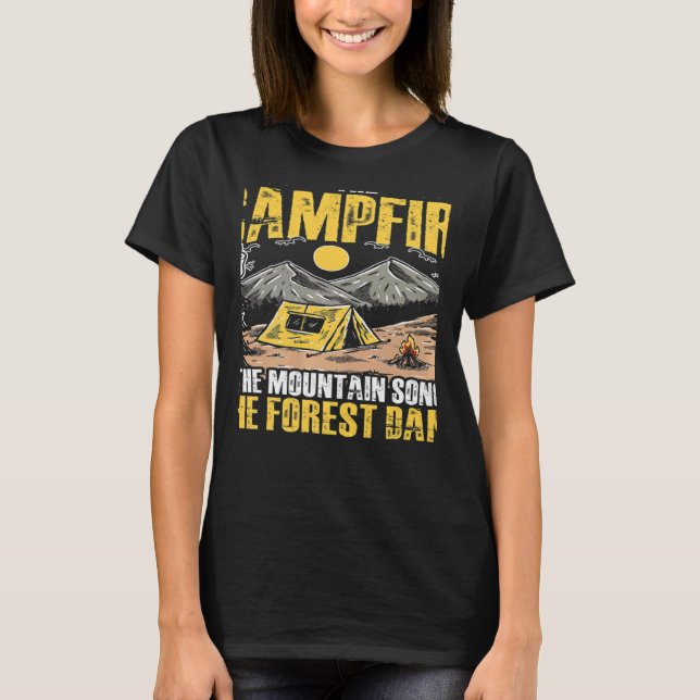 The Campfire Forest Camp Travel Hiking Camper Camp T Shirt (Framsida)