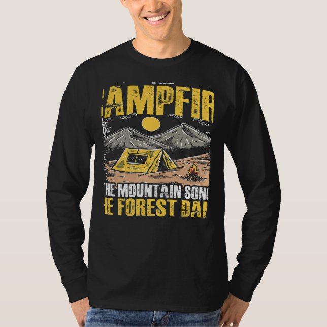 The Campfire Forest Camp Travel Hiking Camper Camp T Shirt (Framsida)