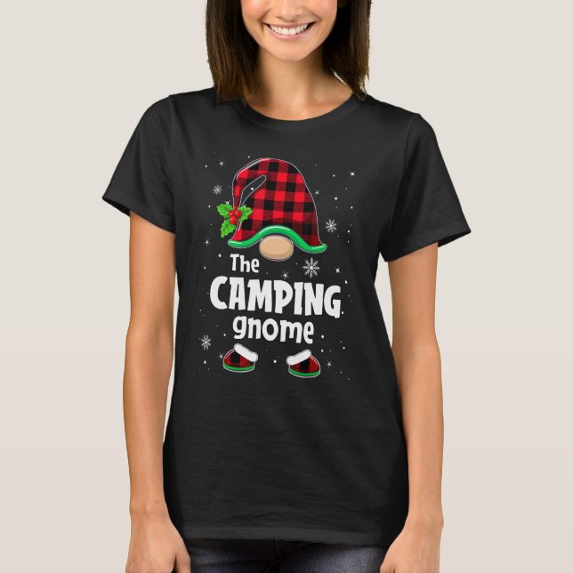 The Camping Gnome Buffalo Plaid Christmas Matching T Shirt (Framsida)