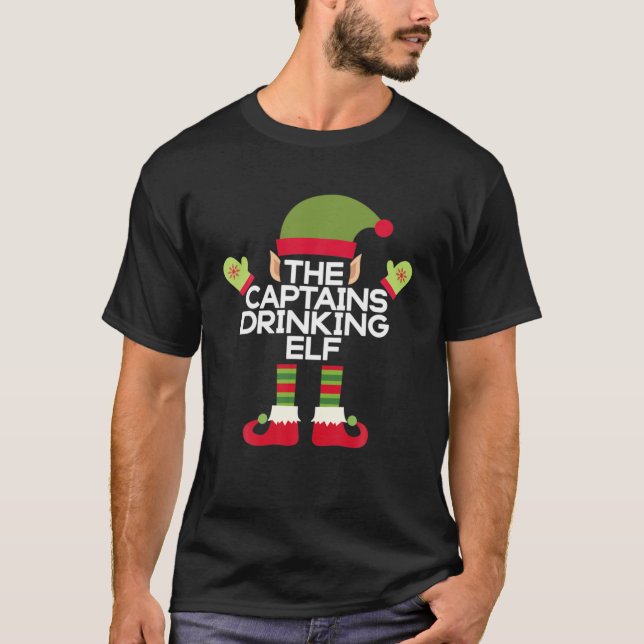The Captains Drinking Elf Funny Christmas Rum T Shirt (Framsida)