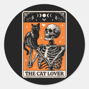 The Cat Lover Tarot-kort - Svart Katt Och Skelett Runt Klistermärke