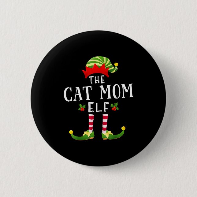 The Cat Mom Elf Christmas Matching Pajama Men Wome Knapp (Framsida)