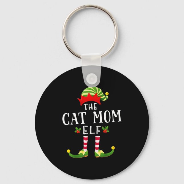 The Cat Mom Elf Christmas Matching Pajama Men Wome Nyckelring (Framsida)