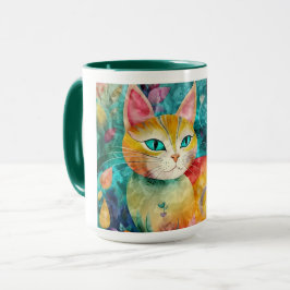 The Cat with Striking Green Eyes in Flower Garden Mugg