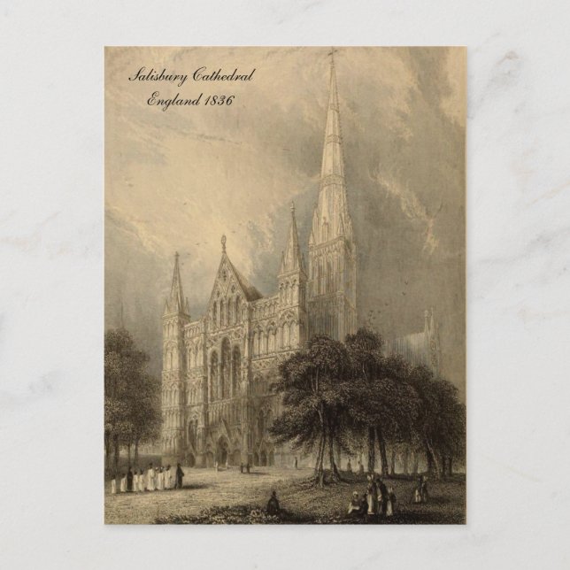 The Cathedrals of England Series: Salisbury 1836 Vykort (Framsida)