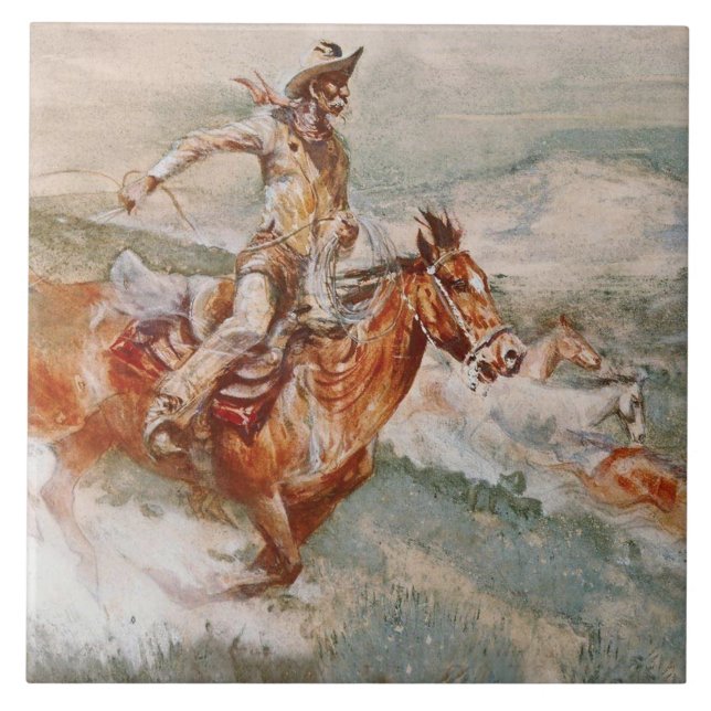 “The Chase” Västerländsk konst av Edward Borein Kakelplatta (Framsidan)