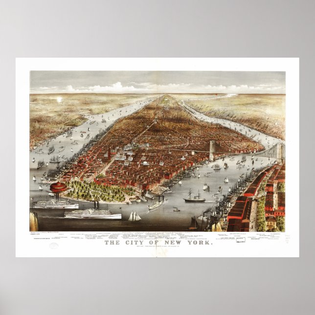 The City of New York by Currier and Ives (1876) Poster (Framsidan)