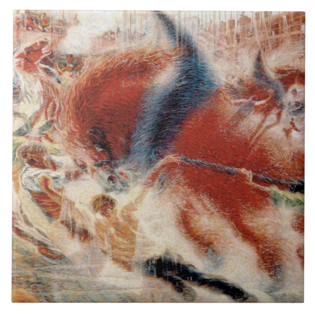 The City Rises (av Umberto Boccioni) Kakelplatta (Framsidan)