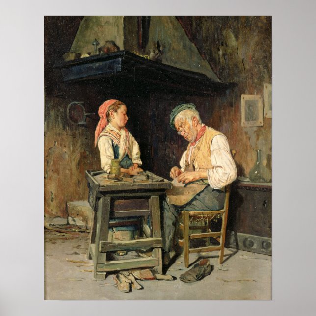The Cobbler's Shop, 1874 (olja på panelen) Poster (Framsidan)