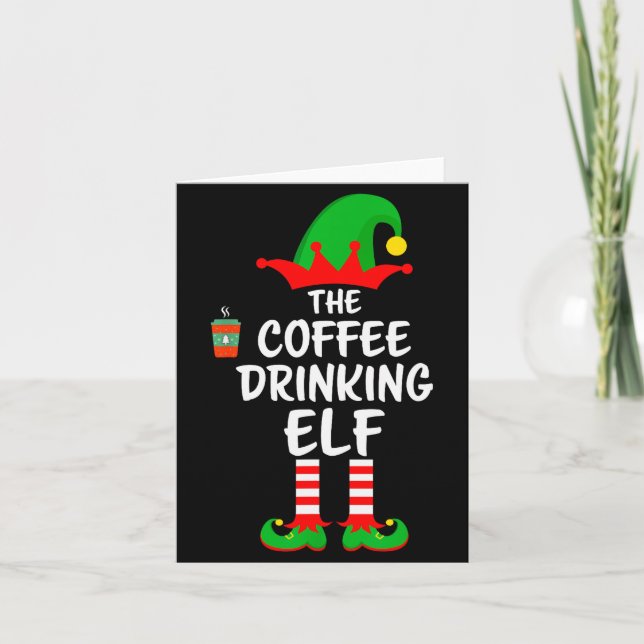 The Coffee Drinking Elf Matching Family Christmas  Kort (Framsida)