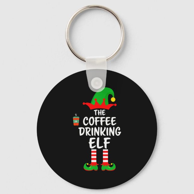The Coffee Drinking Elf Matching Family Christmas  Nyckelring (Framsida)