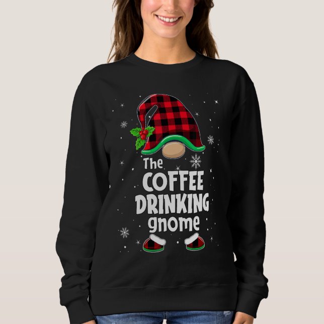 The Coffee Drinking Gnome Buffalo Plaid Christmas  T Shirt (Framsida)