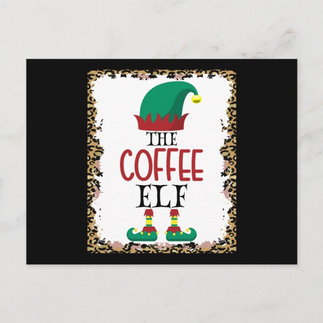 The Coffee Elf Leopard Elf Christmas Gift Vykort (Framsida)