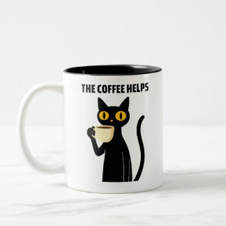 The Coffee Helps – Cute Black Cat Coffee Mug Två-Tonad Mugg