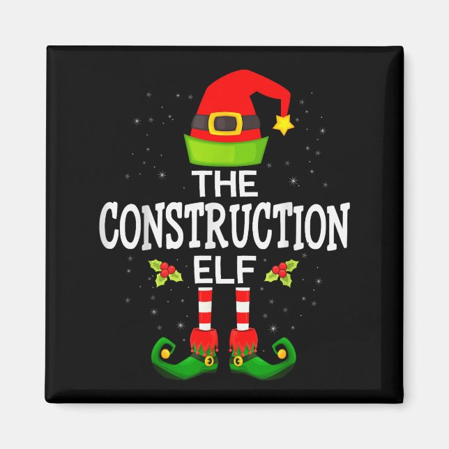 The Construction Elf Christmas Family Matching Paj Magnet (Framsidan)