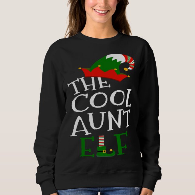 The Cool Aunt Elf Family Matching Group  Christmas T Shirt (Framsida)