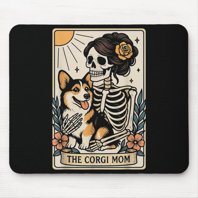 The Corgi Mom Tarot Card Skeleton Gothic Dog  Musmatta (Framsidan)