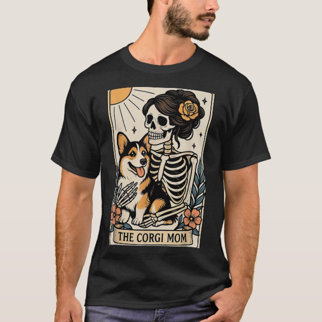 The Corgi Mom Tarot Card Skeleton Gothic Dog  T Shirt (Framsida)