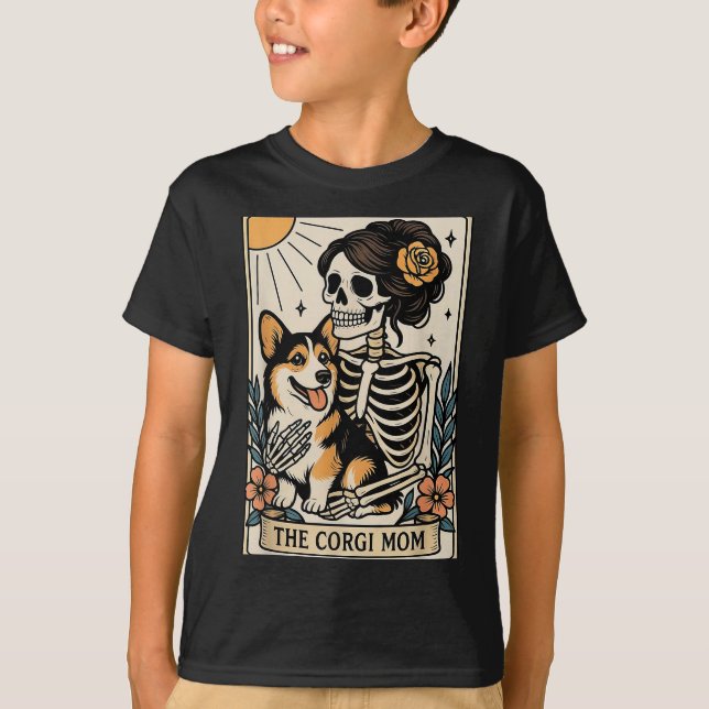 The Corgi Mom Tarot Card Skeleton Gothic Dog  T Shirt (Framsida)