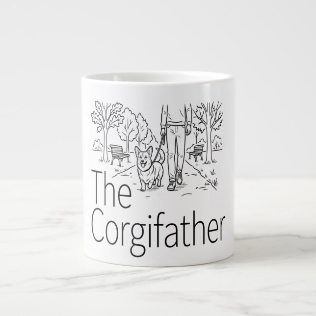 The Corgifather - Rolig Corgi Pappa Hundpromenad Jumbo Mugg (Framsidan)