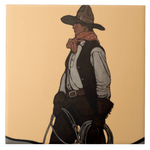 The Cowboy Magazine Cover av NC Wyeth Kakelplatta