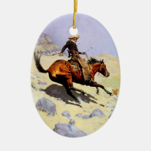 The Cowboyen av Remington, Vintage Cavalry Julgransprydnad Keramik