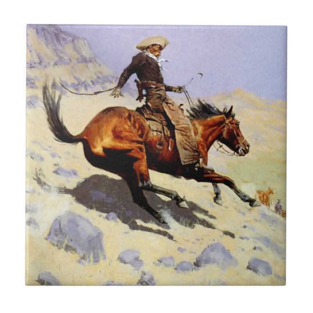 The Cowboyen av Remington, Vintage Cavalry Kakelplatta (Framsidan)