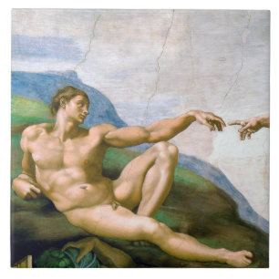 The Creation of Adam (detalj), Michelangelo Kakelplatta