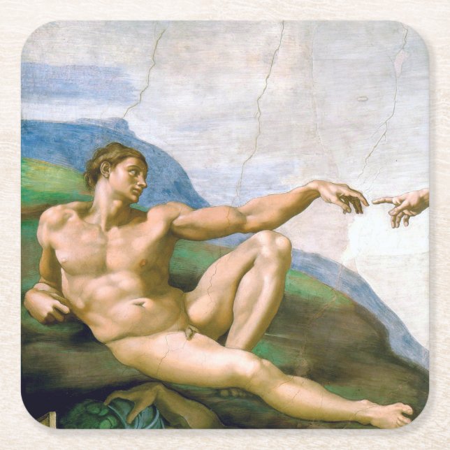 The Creation of Adam, Michelangelo, 1508-1512 Underlägg Papper Kvadrat (Framsidan)