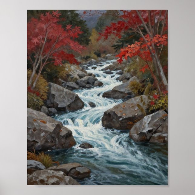 The Crimson Current: A Cascading Autumn Stream Poster (Framsidan)