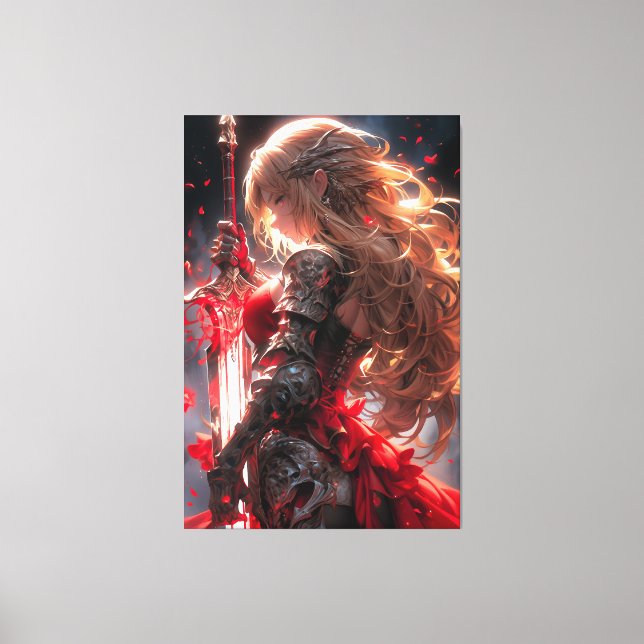 The Crimson Knight | Anime Warrior Princess Art Canvastryck (Framsida)