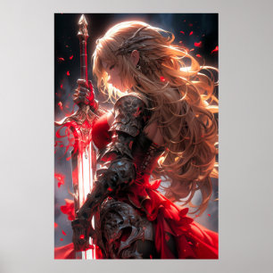 The Crimson Knight Anime Warrior Princess Art Poster