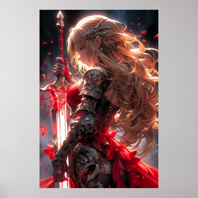 The Crimson Knight | Anime Warrior Princess Art Poster (Framsidan)