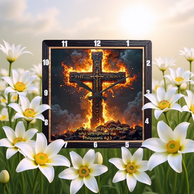 The Cross Rock Base Philippians 4:13 Verse Fyrkantig Klocka (Skapare uppladdad)
