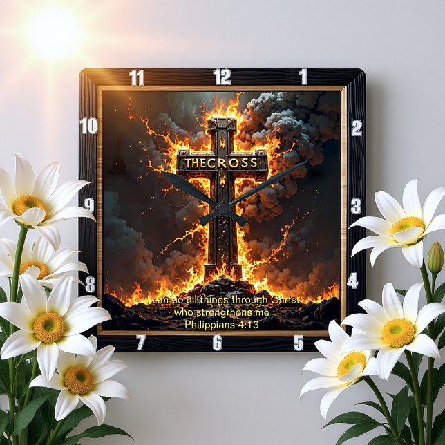 The Cross Storm Cloud Philippians 4:13 Verse Fyrkantig Klocka (Skapare uppladdad)