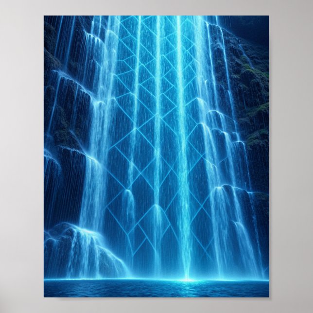 The Cybernetic Cascade: A Luminous Digital Waterfa Poster (Framsidan)