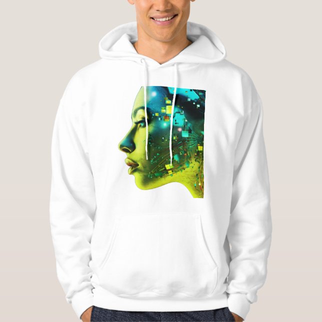 The Cyborg Woman on a Cozy Long Sleeve White Hoodie (Framsida)