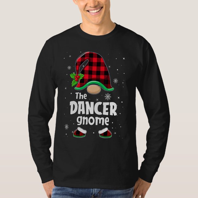 The Dancer Gnome Buffalo Plaid Christmas Matching  T Shirt (Framsida)