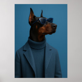 The Dapper Doberman - Cool Dog in Blue Suit Poster