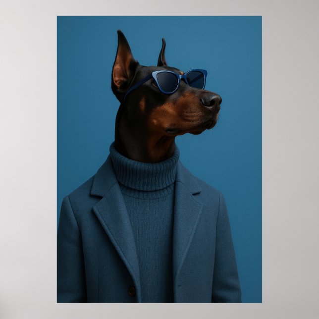 The Dapper Doberman - Cool Dog in Blue Suit Poster (Framsidan)