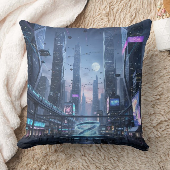 The Dawn of Tech-City Throw Pillow Kudde (Filt)