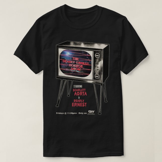 The Deadly Ernest Horror Show 80s UK Fright Natt T Shirt (Design framsida)