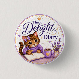 The Delight Diary Söt Katt Lila Guld Knapp