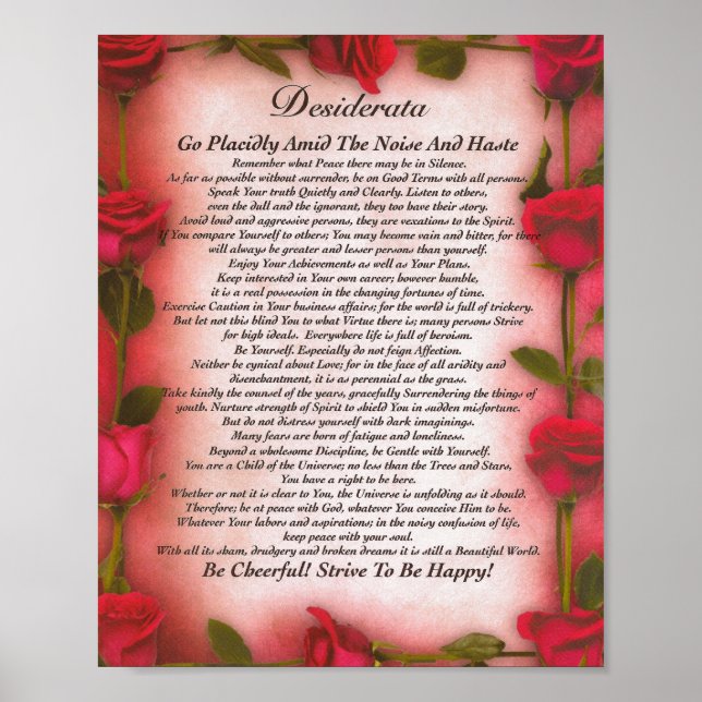The Desiderata Poem with Red Roses for Mom Poster (Framsidan)