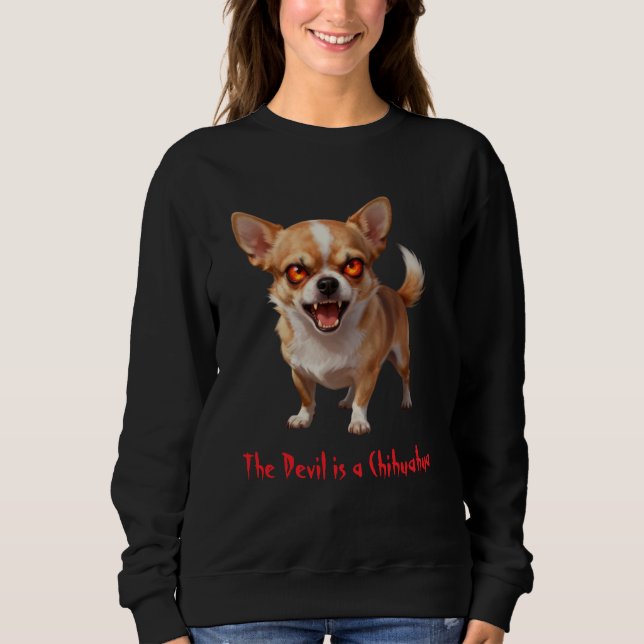 The Devil is a Chihuahua - Funny Scary Evil Eyes T Shirt (Framsida)