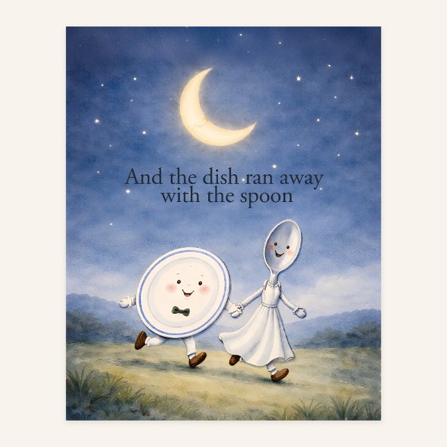 The Dish Ran Away with the Spoon Nursery Rhyme Art Poster (Skapare uppladdad)