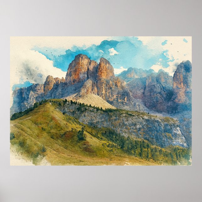 The Dolomites Italy - Watercolor Splash Painting Poster (Framsidan)