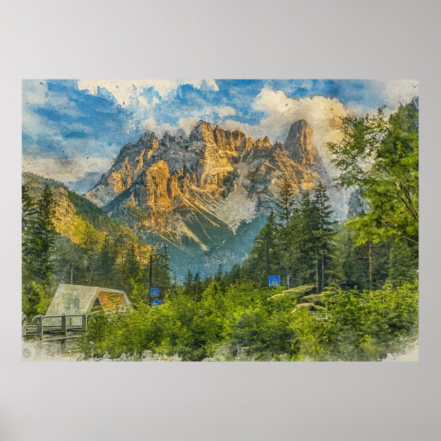 The Dolomites Italy - Watercolor Splash Painting Poster (Framsidan)
